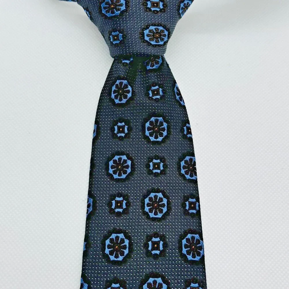 Joseph Abboud Jacquard Silk Tie Geometric Navy Cobalt Brown‎ 59